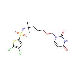 CC(C)(CCCOCn1ccc(=O)[nH]c1=O)NS(=O)(=O)c1cc(Cl)c(Cl)s1 ZINC000116100599