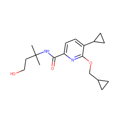 CC(C)(CCO)NC(=O)c1ccc(C2CC2)c(OCC2CC2)n1 ZINC000150221072