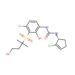 CC(C)(CCO)S(=O)(=O)c1c(Cl)ccc(NC(=O)N[C@@H]2CCC=C2Cl)c1O ZINC001772602116