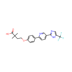 CC(C)(CCOc1ccc(-c2ccc(-c3ncc(C(F)(F)F)[nH]3)cn2)cc1)C(=O)O ZINC000204773948