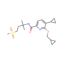 CC(C)(CCS(C)(=O)=O)NC(=O)c1ccc(C2CC2)c(OCC2CC2)n1 ZINC000207741484