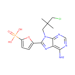 CC(C)(CCl)Cn1c(-c2ccc(P(=O)(O)O)o2)nc2c(N)ncnc21 ZINC000040410676