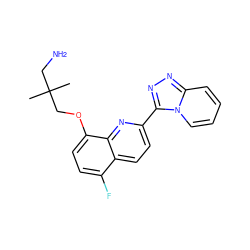 CC(C)(CN)COc1ccc(F)c2ccc(-c3nnc4ccccn34)nc12 ZINC000096174995