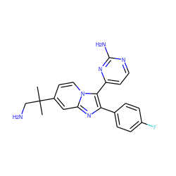 CC(C)(CN)c1ccn2c(-c3ccnc(N)n3)c(-c3ccc(F)cc3)nc2c1 ZINC000040974698