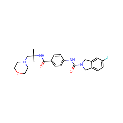 CC(C)(CN1CCOCC1)NC(=O)c1ccc(NC(=O)N2Cc3ccc(F)cc3C2)cc1 ZINC000166257886