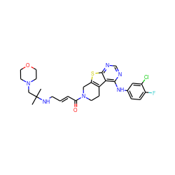 CC(C)(CN1CCOCC1)NC/C=C/C(=O)N1CCc2c(sc3ncnc(Nc4ccc(F)c(Cl)c4)c23)C1 ZINC000043203718