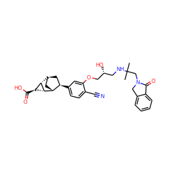 CC(C)(CN1Cc2ccccc2C1=O)NC[C@@H](O)COc1cc([C@@H]2C[C@H]3C[C@H]2[C@@H]2[C@@H](C(=O)O)[C@@H]23)ccc1C#N ZINC000261177941