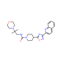 CC(C)(CNC(=O)N1CCC(c2nc(-c3ccc4ccccc4n3)no2)CC1)N1CCOCC1 ZINC000072180505