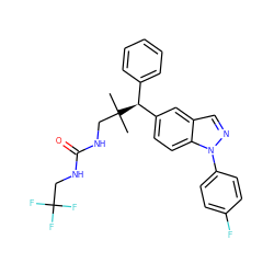 CC(C)(CNC(=O)NCC(F)(F)F)[C@@H](c1ccccc1)c1ccc2c(cnn2-c2ccc(F)cc2)c1 ZINC000096283849