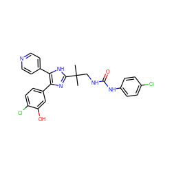 CC(C)(CNC(=O)Nc1ccc(Cl)cc1)c1nc(-c2ccc(Cl)c(O)c2)c(-c2ccncc2)[nH]1 ZINC000028563122
