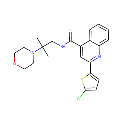 CC(C)(CNC(=O)c1cc(-c2ccc(Cl)s2)nc2ccccc12)N1CCOCC1 ZINC000023078400