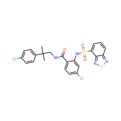 CC(C)(CNC(=O)c1ccc(Cl)cc1NS(=O)(=O)c1cccc2nsnc12)c1ccc(Cl)cc1 ZINC000049670128