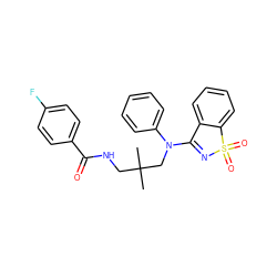 CC(C)(CNC(=O)c1ccc(F)cc1)CN(C1=NS(=O)(=O)c2ccccc21)c1ccccc1 ZINC000064549642