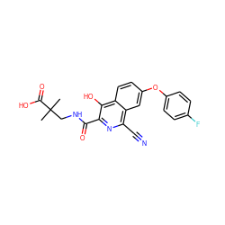 CC(C)(CNC(=O)c1nc(C#N)c2cc(Oc3ccc(F)cc3)ccc2c1O)C(=O)O ZINC000146765880