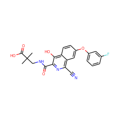 CC(C)(CNC(=O)c1nc(C#N)c2cc(Oc3cccc(F)c3)ccc2c1O)C(=O)O ZINC000146736297