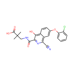 CC(C)(CNC(=O)c1nc(C#N)c2cc(Oc3ccccc3Cl)ccc2c1O)C(=O)O ZINC000146701211