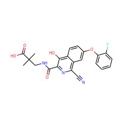 CC(C)(CNC(=O)c1nc(C#N)c2cc(Oc3ccccc3F)ccc2c1O)C(=O)O ZINC000146767137