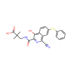 CC(C)(CNC(=O)c1nc(C#N)c2cc(Sc3ccccc3)ccc2c1O)C(=O)O ZINC000146666146