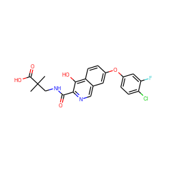 CC(C)(CNC(=O)c1ncc2cc(Oc3ccc(Cl)c(F)c3)ccc2c1O)C(=O)O ZINC000146681605