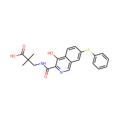 CC(C)(CNC(=O)c1ncc2cc(Sc3ccccc3)ccc2c1O)C(=O)O ZINC000147231458