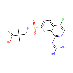 CC(C)(CNS(=O)(=O)c1ccc2c(Cl)cnc(N=C(N)N)c2c1)C(=O)O ZINC000014960743