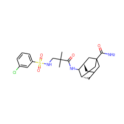 CC(C)(CNS(=O)(=O)c1cccc(Cl)c1)C(=O)NC1[C@H]2CC3C[C@H]1CC(C(N)=O)(C3)C2 ZINC001772642908