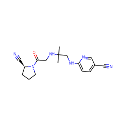 CC(C)(CNc1ccc(C#N)cn1)NCC(=O)N1CCC[C@H]1C#N ZINC000013522968