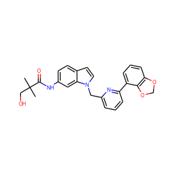 CC(C)(CO)C(=O)Nc1ccc2ccn(Cc3cccc(-c4cccc5c4OCO5)n3)c2c1 ZINC000058584039