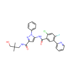 CC(C)(CO)CNC(=O)c1cc(NC(=O)c2cc(-c3ccccn3)c(F)cc2Cl)n(-c2ccccc2)n1 ZINC001772573109