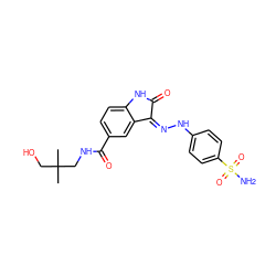 CC(C)(CO)CNC(=O)c1ccc2c(c1)/C(=N/Nc1ccc(S(N)(=O)=O)cc1)C(=O)N2 ZINC000013470465