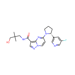 CC(C)(CO)CNC(=O)c1cnn2ccc(N3CCC[C@@H]3c3cncc(F)c3)nc12 ZINC000169704216