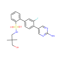 CC(C)(CO)CNS(=O)(=O)c1ccccc1-c1ccc(-c2cnc(N)nc2)c(F)c1 ZINC000224743146