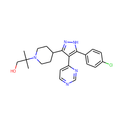 CC(C)(CO)N1CCC(c2n[nH]c(-c3ccc(Cl)cc3)c2-c2ccncn2)CC1 ZINC000049087844