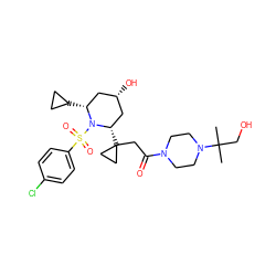 CC(C)(CO)N1CCN(C(=O)CC2([C@H]3C[C@@H](O)C[C@@H](C4CC4)N3S(=O)(=O)c3ccc(Cl)cc3)CC2)CC1 ZINC000028950688