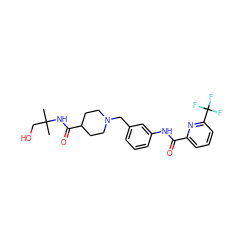 CC(C)(CO)NC(=O)C1CCN(Cc2cccc(NC(=O)c3cccc(C(F)(F)F)n3)c2)CC1 ZINC001772639091