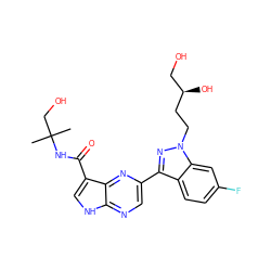 CC(C)(CO)NC(=O)c1c[nH]c2ncc(-c3nn(CC[C@H](O)CO)c4cc(F)ccc34)nc12 ZINC000095603866