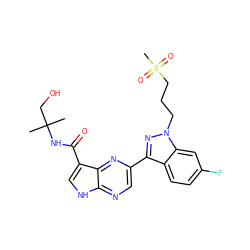 CC(C)(CO)NC(=O)c1c[nH]c2ncc(-c3nn(CCCS(C)(=O)=O)c4cc(F)ccc34)nc12 ZINC000095601804