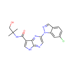 CC(C)(CO)NC(=O)c1c[nH]c2ncc(-n3ncc4ccc(Cl)cc43)nc12 ZINC000095602641