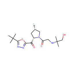 CC(C)(CO)NCC(=O)N1C[C@@H](F)C[C@H]1C(=O)c1nnc(C(C)(C)C)o1 ZINC000028823414