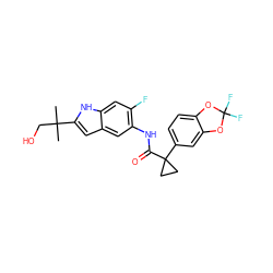 CC(C)(CO)c1cc2cc(NC(=O)C3(c4ccc5c(c4)OC(F)(F)O5)CC3)c(F)cc2[nH]1 ZINC000116252288