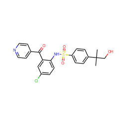 CC(C)(CO)c1ccc(S(=O)(=O)Nc2ccc(Cl)cc2C(=O)c2ccncc2)cc1 ZINC000113623921