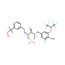 CC(C)(CO)c1cccc(CN[C@H]2CS(=O)(=O)C[C@@H](Cc3cc(F)c(N)c(OC(C(F)(F)F)C(F)(F)F)c3)[C@@H]2O)c1 ZINC000084653633