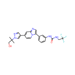 CC(C)(CO)n1cc(-c2ccn3c(-c4cccc(NC(=O)NCC(F)(F)F)c4)cnc3c2)cn1 ZINC000147382238