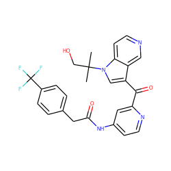 CC(C)(CO)n1cc(C(=O)c2cc(NC(=O)Cc3ccc(C(F)(F)F)cc3)ccn2)c2cnccc21 ZINC001772647742