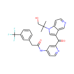 CC(C)(CO)n1cc(C(=O)c2cc(NC(=O)Cc3cccc(C(F)(F)F)c3)ccn2)c2cnccc21 ZINC001772572989