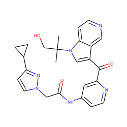 CC(C)(CO)n1cc(C(=O)c2cc(NC(=O)Cn3ccc(C4CC4)n3)ccn2)c2cnccc21 ZINC001772607216