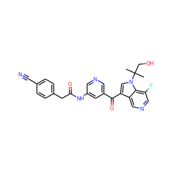 CC(C)(CO)n1cc(C(=O)c2cncc(NC(=O)Cc3ccc(C#N)cc3)c2)c2cncc(F)c21 ZINC001772649493