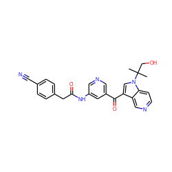 CC(C)(CO)n1cc(C(=O)c2cncc(NC(=O)Cc3ccc(C#N)cc3)c2)c2cnccc21 ZINC001772631274