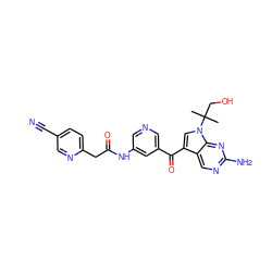 CC(C)(CO)n1cc(C(=O)c2cncc(NC(=O)Cc3ccc(C#N)cn3)c2)c2cnc(N)nc21 ZINC000169707895