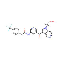 CC(C)(CO)n1cc(C(=O)c2cncc(NC(=O)Cc3ccc(C(F)(F)F)cc3)c2)c2cnccc21 ZINC001772614035